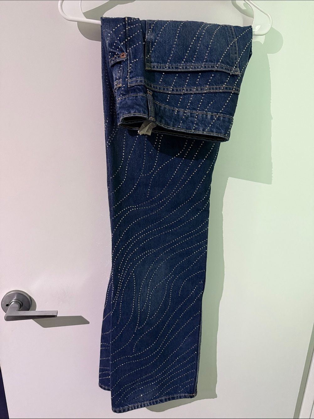 Zara Dark Blue Wide-Leg Jeans with Studded Wave Detail